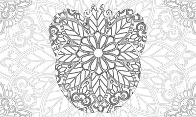 Mandala floral pattern made in Mehndi style in form of apple fruit. Apple mandala. Apple Mandala coloring page.
