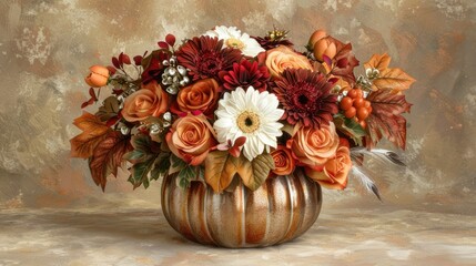 Obraz premium A beautiful autumn bouquet in an elegant glass vase