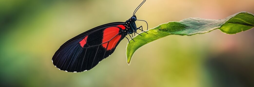 A butterfly is resting on a leaf
