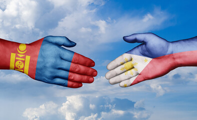 Philippines and Mongolia country handshaking with flags, consensus concept international co-operation illustration