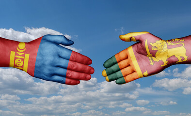 Sri Lanka and Mongolia country handshaking with flags, consensus concept international co-operation illustration