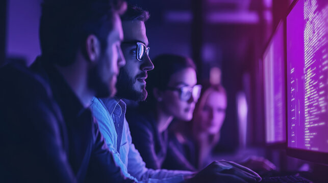 Employees working together on a digital platform to develop project management skills