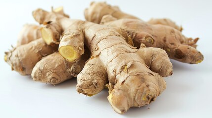 Ginger Root on White Background. Isolated Fresh Ingredient for Food and Medicine