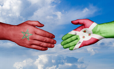Burundi and Morocco country handshaking with flags, consensus concept international co-operation illustration