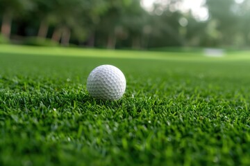 Obraz premium Golfing. Close-up of Golf Ball on Tee with Green Golf Course in Background