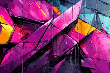 Abstract Geometric Graffiti Art in Vibrant Pink, Yellow, and Blue Hues