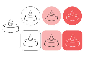 Set of minimalistic  line burning aroma and spa candle with stem with leaves label for the logo in various designs. Candle in one line style.
