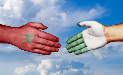 Ireland and Morocco country handshaking with flags, consensus concept international co-operation illustration