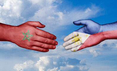 Philippines and Morocco country handshaking with flags, consensus concept international co-operation illustration