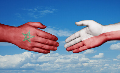 Poland and Morocco country handshaking with flags, consensus concept international co-operation illustration