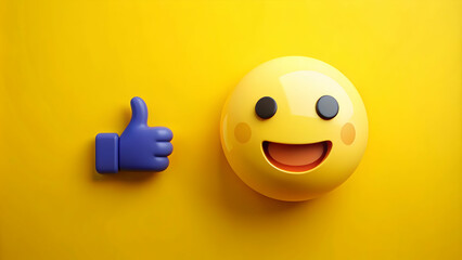 smiley face emoji with thumbs up on yellow background, positive, approval, happy, positivity, cheerful, emoji,rendered