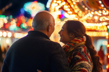 Couple Enjoying Nighttime Festival Lights 