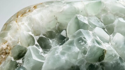 Detailed view of prehnite showing gentle green tones and clear surfaces