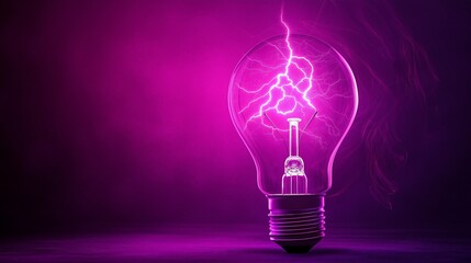 Fototapeta na wymiar bright static electricity energy and power, purple light bulb and lighting strike