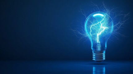 bright static electricity energy and power, blue light bulb and lighting strike