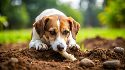 Dog burying bone in ground, dog, burying, bone, digging, hiding, bury, soil, ground, excavation, pet, animal