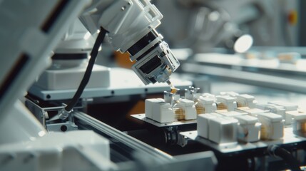 A robotic arm performs precise assembly tasks in an advanced manufacturing setting.