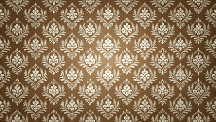 Elegant damask wallpaper pattern with white floral motifs on brown background, damask, wallpaper, seamless, pattern, elegant