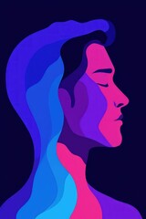 A stylized profile of a person with flowing hair in vibrant colors.