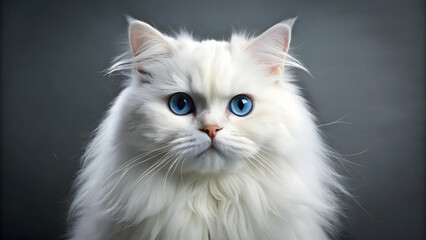 White Persian cat with fluffy fur and striking blue eyes, feline, pet, fluffy, purebred, domestic, adorable, elegance, glamorous