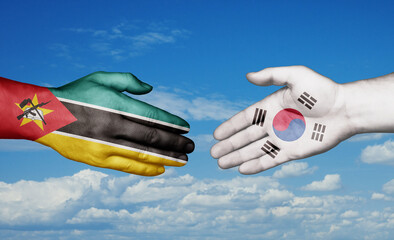 South Korea and Mozambique country handshaking with flags, consensus concept international co-operation illustration