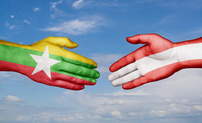 Austria and Myanmar country handshaking with flags, consensus concept international co-operation illustration