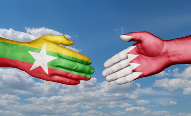 Bahrain and Myanmar country handshaking with flags, consensus concept international co-operation illustration