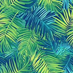Naklejka premium Tropical Palm Leaves Seamless Pattern Design