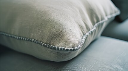 A soft and plush couch pillow with delicate stitching, evoking comfort and coziness in a serene living space.