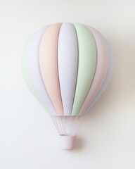 Colorful hot air balloon on a white isolated background, perfect for travel and adventure themes.