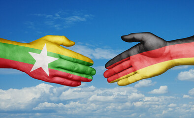 Germany and Myanmar country handshaking with flags, consensus concept international co-operation illustration