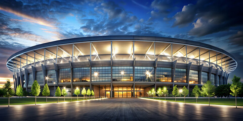 Football arena exterior glowing at night , sport, stadium, night, lights, exterior, architecture, arena, illuminated
