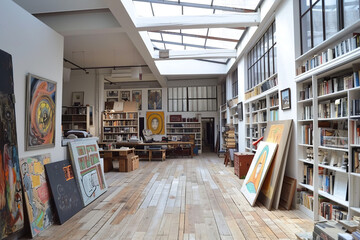 Artist’s Loft with Bookcases and Skylights for an Inspiring Reading Experience