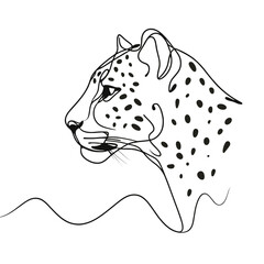 A black and white drawing of a jaguar with a white background. The jaguar has a very strong and fierce look to it