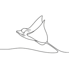 Obraz premium A line drawing of a stingray flying through the air. The image is in black and white and has a sense of motion and freedom