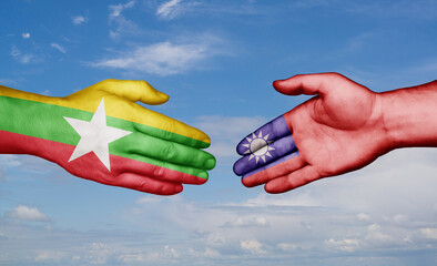 Taiwan and Myanmar country handshaking with flags, consensus concept international co-operation illustration