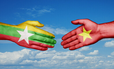 Vietnam and Myanmar country handshaking with flags, consensus concept international co-operation illustration