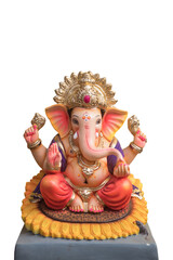 Ganesha Idol. Hindu God Ganesha on white background, Ganesh festival. Pune, Maharashtra, India. copy space, cover, background.