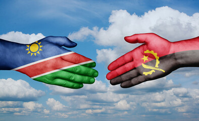 Namibia and Angola country handshaking with flags, consensus concept international co-operation illustration