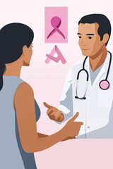 A doctor consulting with a patient about health, featuring awareness symbols.