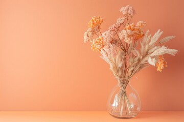 Vase with flowers on a peach background