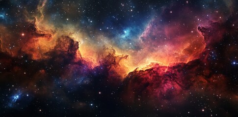 Naklejka premium The colorful cloud nebula in the middle of a galaxy is surrounded by the starry night sky. Universe science astronomy. Supernova background.