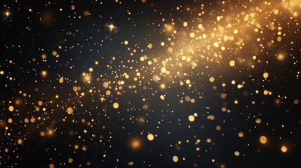 Fototapeta premium A vector illustration of dust sparks and golden stars shining with special light, set against a black background. The image captures the magic of sparkling dust particles, creating a festive and encha