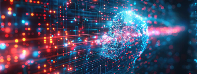 Fototapeta premium Electric Wave Motion with Colorful Digital Particles Illustrating the Dynamic Nature of Data Flow in a Network System