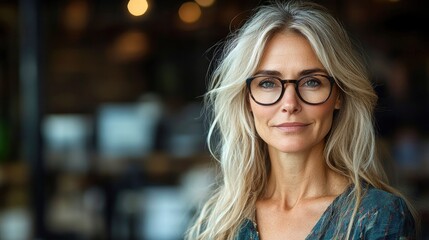 Obraz premium Portrait of a confident middle-aged woman with glasses