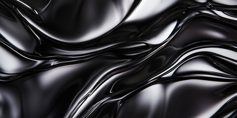 Fototapeta premium Glossy black background with wavy folds and smooth texture