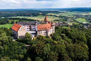 Fototapeta premium Helicopter view, Veste Heldburg, German Castle Museum, Heldburg, Bad Colberg-Heldburg, Thuringia, Germany