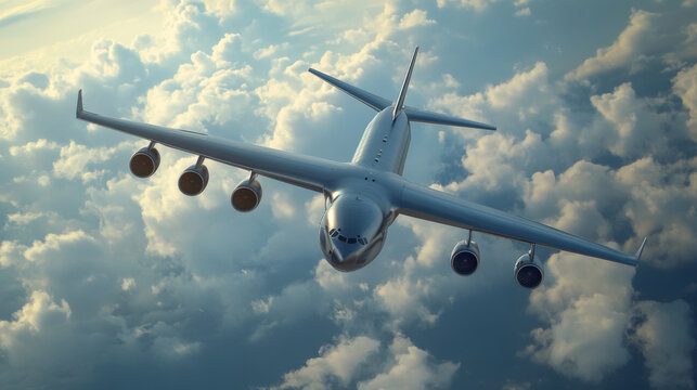 Specialized aircraft in flight, carrying critical aerospace components, with the focus on the importance of secure and efficient transport