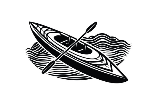 black kayak on water with paddle clip art preview
