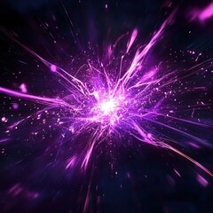 A dramatic explosion of bright purple streaks and sparks shooting out